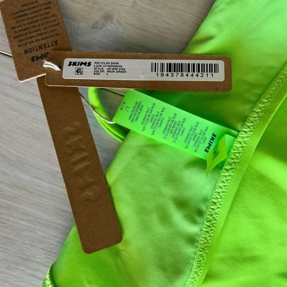 SKIMS Swim Lace Up Monokini Neon Green Sz L